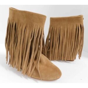 Koolaburra Beige Suede Leather Fringe Wedge Ankle Boots 8.5‎ M